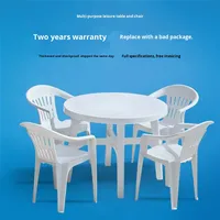 Table de salle à manger extérieure en plastique épais et durable, avec chaises à dossier et coussins, mobilier d'extérieur moderne