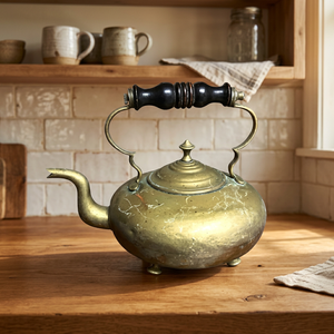 Bouilloire à thé vintage en laiton avec poignée et couvercle en bois, pot à eau en métal - Product Image 5