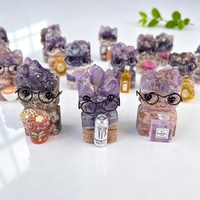 Statue de visage en améthyste naturelle avec lunettes vintage, figurine de visage en cristal violet pour la collection