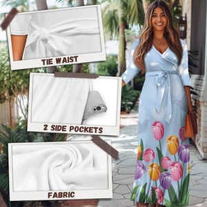 Hot <strong>Tulip</strong> Print V-neck Belt Custom <strong>Dresses</strong> High Waist Maxi <strong>Dress</strong> A-Line Flowy Maxi <strong>Dresses</strong> Wholesale - Product Image 4