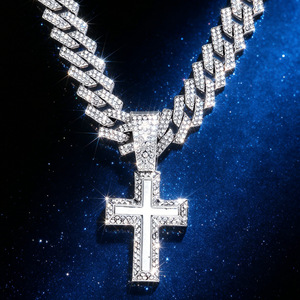Crown Cross Pendant Cuban Link Necklace 18K Gold Plated Alloy Diamond Look Chain Jewelry <b>for</b> Daily Wear - Product Image 5