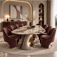 Ensemble de table et chaises de salle à manger OE HOME, style moderne et luxueux, avec plateau en marbre, 6/8 places, meubles durables pour la maison, pour usage hôtelier