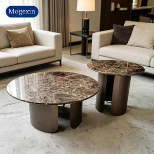 Table d'appoint ronde moderne en marbre foncé avec base en métal bronze pour salon, chambre d'hôtel, appartement, table d'appoint décorative - Product Image 1