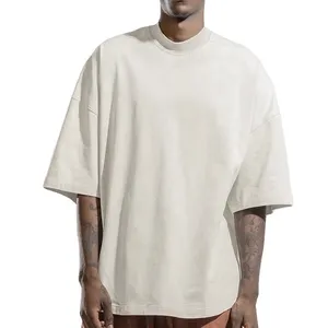 Custom mens cotton 270gsm luxury quality heavy weight drop mockneck oversized custom design boxy streetwear t shirt