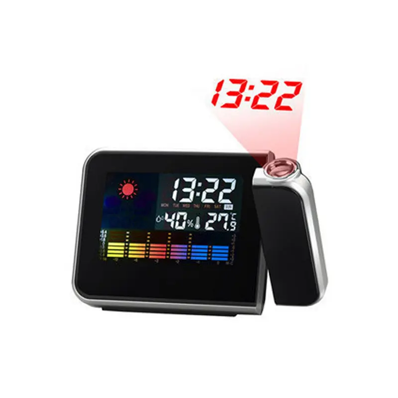 Custom Multifunctional Digital Color LCD Display LED Projection Alarm Clock With Weather Station