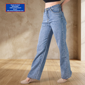 Pantalon en jean ample personnalisé pour femme, taille haute, en coton, coupe large, style vintage, extensible, respirant, avec rivets et déchirures - Product Image 3
