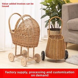 Chariot de courses en rotin tressé fait main pour enfants, panier de photographie, chariot de rangement durable et écologique avec roues - Product Image 2