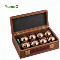 YumuQ Ensemble de 8 boules de pétanque en métal de 73 mm, jeu de boules de boccia avec étui en bois pour la plage, la pelouse et les divertissements familiaux