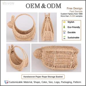 Cesta <span class=keywords><strong>de</strong></span> Almacenamiento Tejida a Mano con Cuerda <span class=keywords><strong>de</strong></span> Papel Imitación Ratán, Organizador Decorativo Único en Forma <span class=keywords><strong>de</strong></span> Bote para Habitación Infantil, Guardería, Decoración del Hogar, Personalizable - Product Image 2
