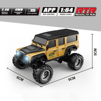 Mini voiture RC Rock Crawler 1/64 avec châssis RWD, contrôle par application 2.4G, régulateur de vitesse, éclairage LED avant et arrière sous le châssis, rechargeable, pour bureau