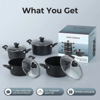 Ensemble de casseroles en fonte légère 8 pièces, revêtement antiadhésif marbré, 4 tailles de casseroles (20/22/24/26 cm), compatible induction et four |   Quantité minimale de commande faible
