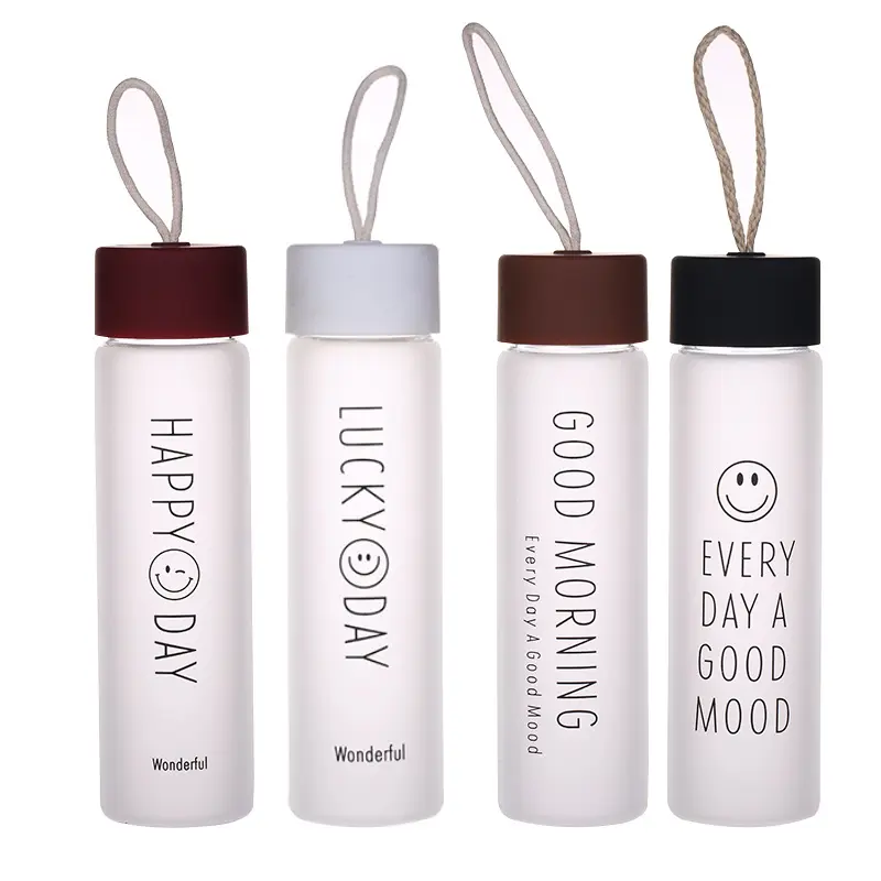 Benutzer definierte Logo Milchglas Wasser flasche mit Sling Travel Boro silikat glas Wasser flaschen für den Sport