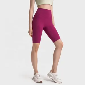 Celana olahraga wanita, benang Anti roll pinggang tinggi ketat mengangkat pinggul Yoga tanpa bawahan elastis 2024