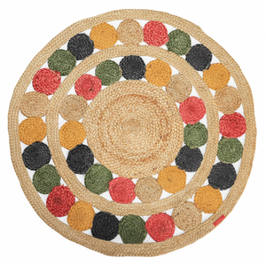 Moderno Floral yute doble Tikki tinte borde alfombra multicolor antibacterias antideslizante pila plana yute con respaldo hecho a máquina trenzado - Product Image 2