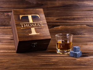 Coffret <span class=keywords><strong>cadeau</strong></span> de verres à whisky individuels avec glaçons en pierre et boîte en bois pour gravure laser personnalisée – Expédition depuis les États-Unis - Product Image 3