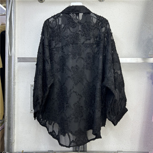 Nueva Blusa de Gasa para Mujer, de Manga Larga, con Incrustaciones de Diamantes, Bordado Tridimensional de Flores, Estilo Moderno - Product Image 3