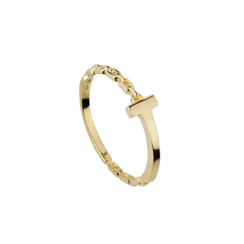 14K Massief Goud Custom Effen Ring Mode Letter T Mode Eternity Ring Diamanten Verlovingspaar Ring