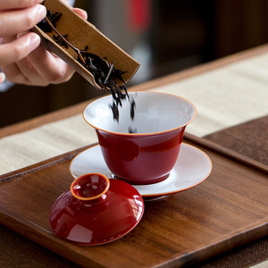 Ceramic Gaiwan <b>Teacup</b> Porcelain Small Three Piece With Lid Lead Free Kung Fu Tea Set Afternoon Tea - Product Image 2