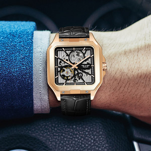 Montre mécanique automatique de luxe pour homme PINDU en acier inoxydable, cadran carré, design ajouré, aiguilles lumineuses de haute qualité, bracelet en cuir, 3 ATM - Product Image 5