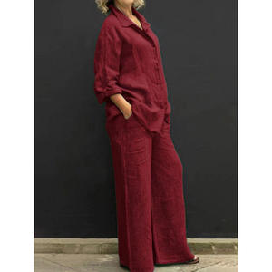 <span class=keywords><strong>Ensemble</strong></span> deux pièces décontracté pour <span class=keywords><strong>femme</strong></span> <span class=keywords><strong>grande</strong></span> <span class=keywords><strong>taille</strong></span>, couleur unie, style streetwear, chemise ample à manches longues – Collection 2025 (Vente en gros) - Product Image 3