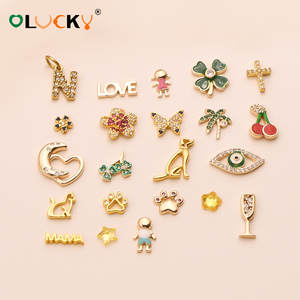 Luckyjiu Tùy Chỉnh Đồ Trang Sức Không Thấm Nước Bị xỉn Màu Miễn Phí 18K Vàng Mạ Tự Làm Đồ Trang Sức Nổi Charms Cho Thủy Tinh Mề Đay - Product Image 1