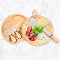 Planche à découper ronde multifonction de luxe avec tiroirs, en bois d'hévéa, et ensemble de couteaux à charcuterie