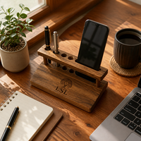 Porte-stylo en bois massif avec support pour téléphone portable, organiseur de bureau multifonctionnel pour le bureau et la décoration de la maison