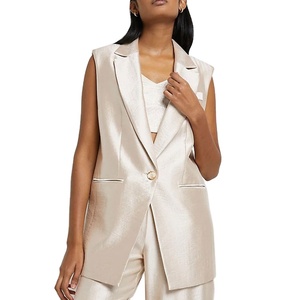 Venta <span class=keywords><strong>al</strong></span> por mayor de moda elegante señoras <span class=keywords><strong>Oficina</strong></span> abrigo de las mujeres traje de color personalizado dorado tallado sin mangas blazer para las mujeres - Product Image 3