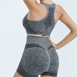 Ensemble de sport 2 pièces personnalisé pour femme : short taille haute et débardeur push-up à séchage rapide pour le <span class=keywords><strong>yoga</strong></span>, la course et la gym (pour adultes) - Product Image 2