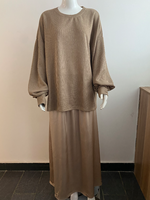 Robes islamiques R-461, ensemble deux pièces, mode hiver, grande taille, pour femmes musulmanes, longueur au sol, polyester, ODM, ensemble de chandails tricotés