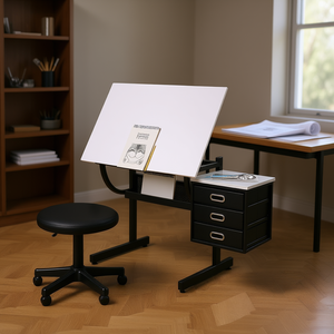 Db Adjustable <b>Drafting</b> Table With 3 Drawers For Drawing <b>Supplies</b> Model D0100H7H91P - Product Image 2