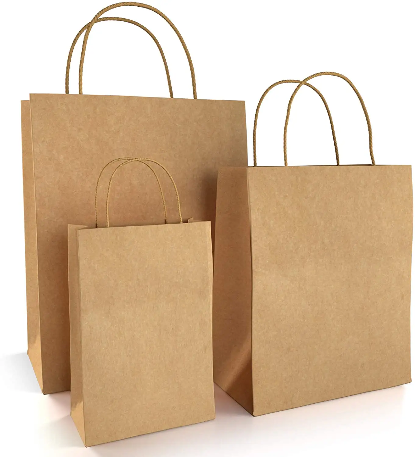 Tas Kertas Coklat dengan Pegangan Penawaran Ukuran Campur untuk Hadiah, Belanja, Butik, Kemasan, Barang Dagangan, Bahan Makanan dan Kerajinan