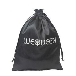 Pochette de luxe en satin noir personnalisée, réutilisable, pour cheveux, cadeaux, cosmétiques, bijoux, sac imprimé en sérigraphie avec cordon de serrage et logo personnalisé - Product Image 4