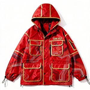 Chaqueta XINHUI Roja Personalizada, Estilo Techwear, para Hombre, Cortavientos, con Múltiples Bolsillos, Capucha, Impermeable, para Deportes al Aire Libre - Product Image 1