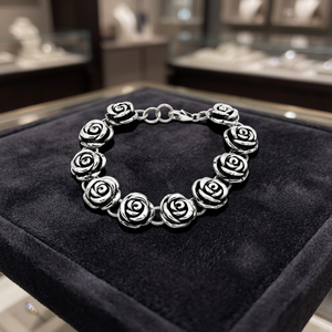 Bracelet en argent 925 avec chaîne en forme de rose - Design classique romantique à maillons floraux [12,5x13,5 mm] - Product Image 2