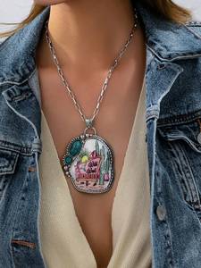 Ensemble de bijoux Bohème Vintage Cactus Turquoise Western Cowboy Cowgirl Rodeo Collier Boucles d'oreilles Cadeaux pour femmes - Product Image 4