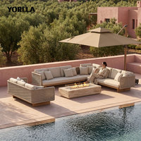 Ensemble de salon de jardin haut de gamme résistant aux intempéries en corde et teck pour piscine, idéal pour villas et espaces commerciaux