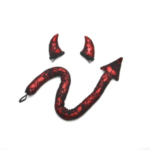 Dentelle et <span class=keywords><strong>cornes</strong></span> du diable rouge, ensemble <span class=keywords><strong>de</strong></span> <span class=keywords><strong>cornes</strong></span> et queue pour fête d'halloween, carnaval, démon - Product Image 3