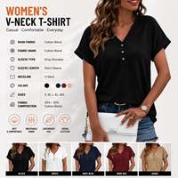 Camiseta de Manga Corta con Cuello en V para Mujer, Corte Holgado, Estilo Casual de Negocios para Verano 2026, Blusa Formal