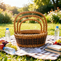 Panier en osier tressé artisanal 3 pièces, léger, durable, avec poignées renforcées, pour le rangement des fruits, les cadeaux ou les fleurs