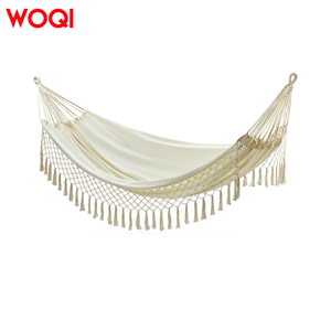 WOQI Hamaca de macramé de lona de algodón individual Cama de jardín de ocio interior y exterior <span class=keywords><strong>blanca</strong></span> Tipo de producto Hamacas - Product Image 1