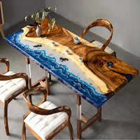 Table à thé, à café et à manger en bois massif avec résine époxy, motif vague moderne minimaliste, style rivière, en dalle entière, mobilier de maison