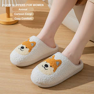 ODM/OEM Pantoufles d'hiver personnalisées en fourrure confortable avec semelle TPR, motif animal Corgi, <span class=keywords><strong>pour</strong></span> femmes et hommes - Product Image 2