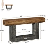 Table console convertible moderne de 63 pouces à 2 niveaux avec rangement en bois pour salon et entrée, brun gris