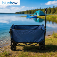 Chariot de camping pliable multifonctionnel pour jardin extérieur, chariot de plage portable à double plateau, chariot de camping pliable