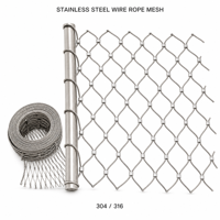 Maille de câble métallique en acier inoxydable 304 316, flexible, haute résistance, à mailles carrées argentées, pour remplissage de balustrades, garde-corps et clôtures de zoo