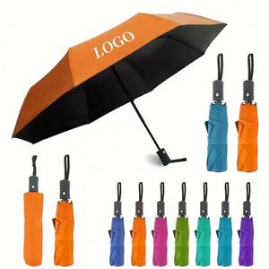 Parapluie de voyage pliant automatique 3 volets coupe-vent avec logo personnalisé, pour la pluie, publicitaire, pour adultes, avec tige en fibre de verre et tube en fer - Product Image 2