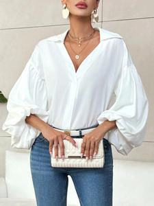 Yaz Dressy Casual Retro bluzlar artı boyutu kadın Polka Dots uzun fener kollu bluz yakalı V boyun gömlekler - Product Image 6