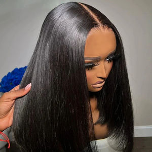 Perruques courtes lisses sans colle, prêtes à porter, en cheveux humains, pré-coupées, 13x4, avec cordon élastique, améliorées, sans colle, perruque en dentelle aérée - Product Image 1