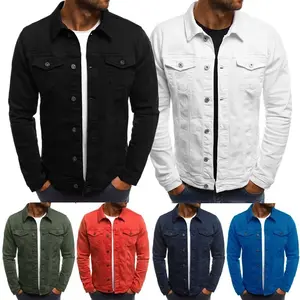 Jaket Denim kebesaran pria, jaket jins polos dicuci katun hitam, mantel rajutan